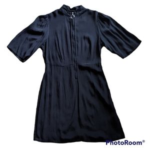 Who What Wear Black Front Zip Mid Sleeve Mock Neck Midi Dress - Size Small